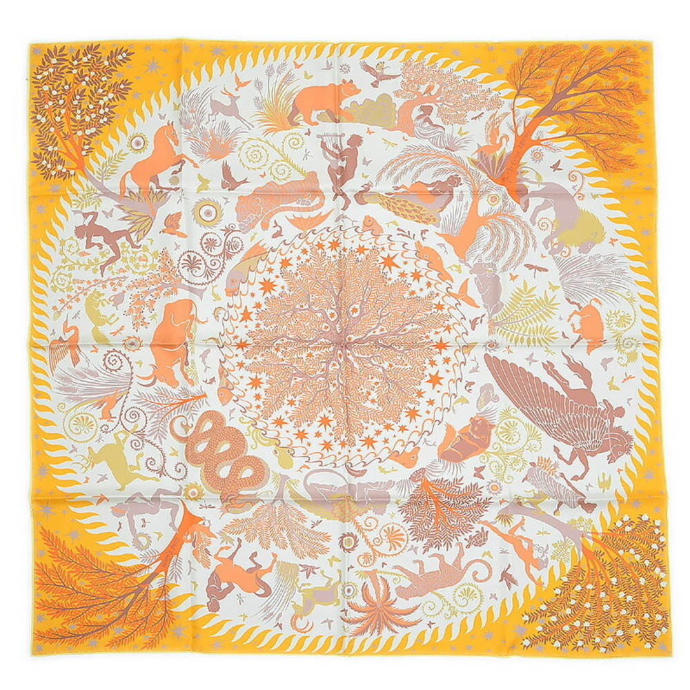HERMES Carre 90 scarf double face le Charme d'Orphee bouton d'or/claim - Picture 6 of 6